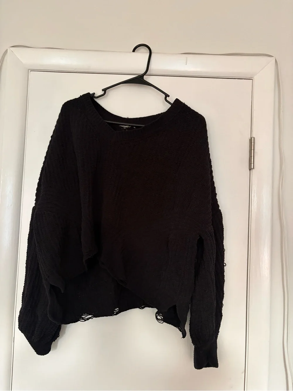 Distressed Black Slouchy Knit Sweater